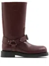 Burberry Women Aubergine Leather Saddle Ankle Boots In Red