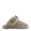 Burberry Buckle Fastening Shearling Suede Mules In Nude