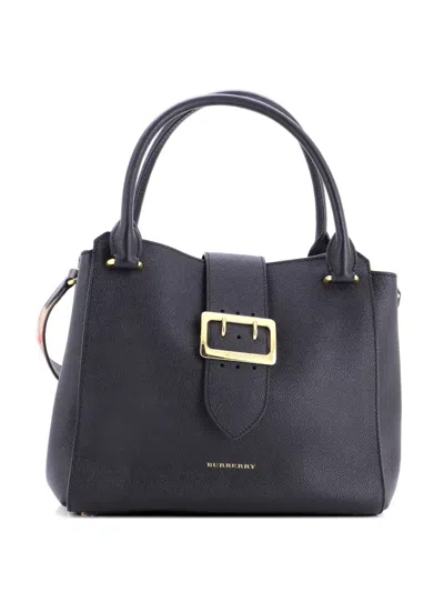 Pre-owned Burberry Buckle Leather Medium Tote Bag In Black