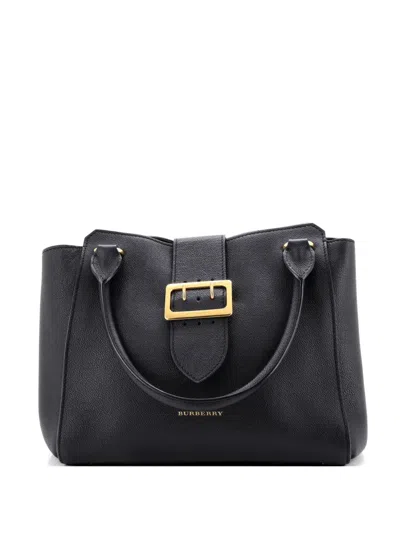 Pre-owned Burberry Buckle Leather Medium Tote Bag In Black