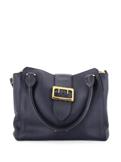Pre-owned Burberry Buckle Leather Medium Tote Bag In Blue