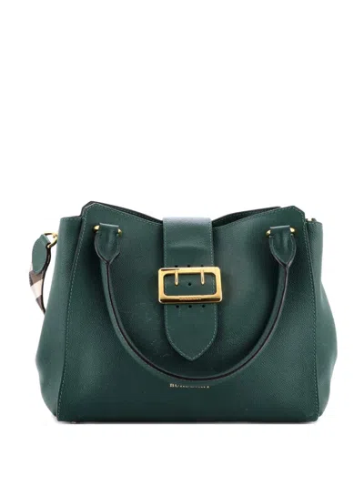 Pre-owned Burberry Buckle Leather Medium Tote Bag In Green