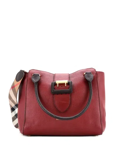 Pre-owned Burberry Buckle Leather Medium Tote Bag In Red