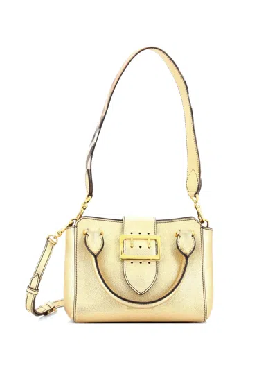 Pre-owned Burberry Buckle Leather Small Tote Bag In Gold