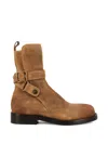 Burberry Suede Ankle Boots Block Heel Pull Tab In Brown