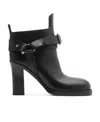 Burberry Buckled 100mm Leather Ankle Boots In Black