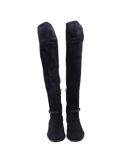 Pre-owned Burberry Buckled Accent Knee-high Boots In Blue