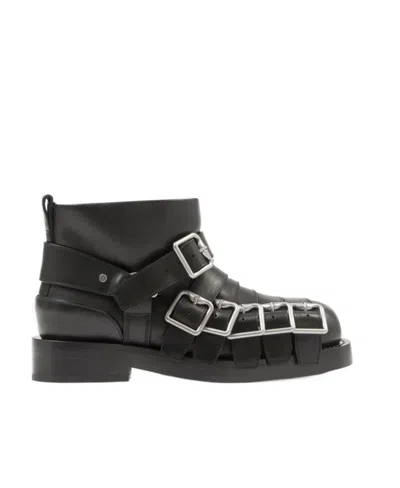 BURBERRY BUCKLED LEATHER ANKLE BOOTS