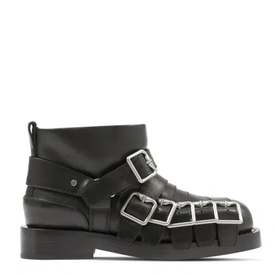 BURBERRY BURBERRY BUCKLED LEATHER BIKER BOOTS