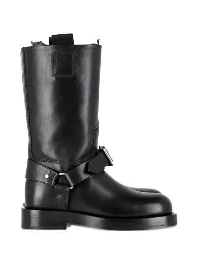 Pre-owned Burberry Buckled Leather Knee-high Boots In Black