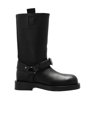BURBERRY BUCKLED-STRAP LEATHER BOOTS