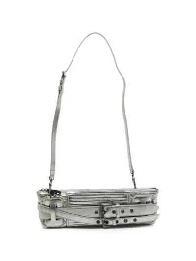 Pre-owned Burberry Buckle-detail Leather Shoulder Bag In Silver