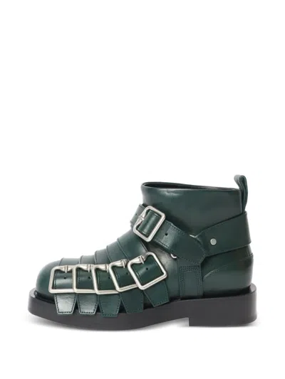 Pre-owned Burberry Buckle-strap Leather Ankle Boots In Green
