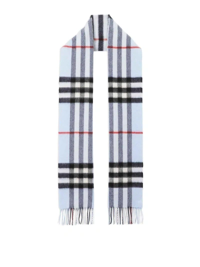 Burberry Checked Cashmere Scarf In Light Blue