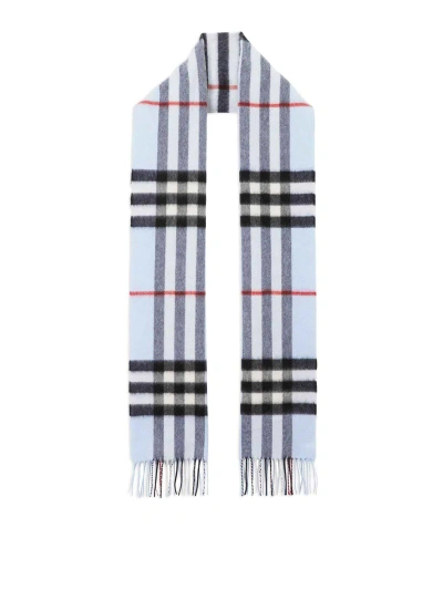 Burberry Checked Cashmere Scarf In Azzurro