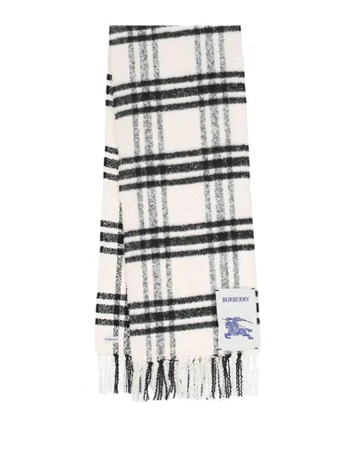 Burberry Check Motif Scarf In White