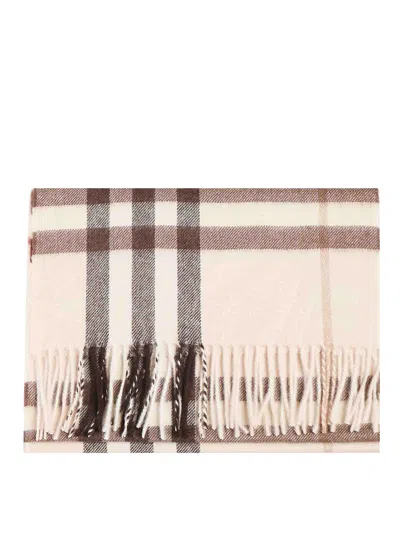 Burberry Cashmere Check Wide Scarf In Grey