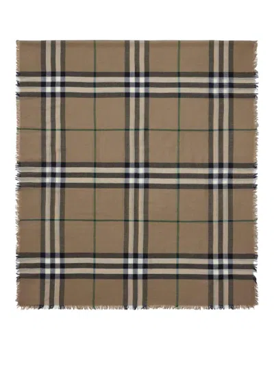 Burberry Giant Check Wool Scarf In Brown