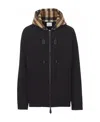 Burberry Cotton Check Pattern Drawstring Hooded Sweater With Front Zip In Multi