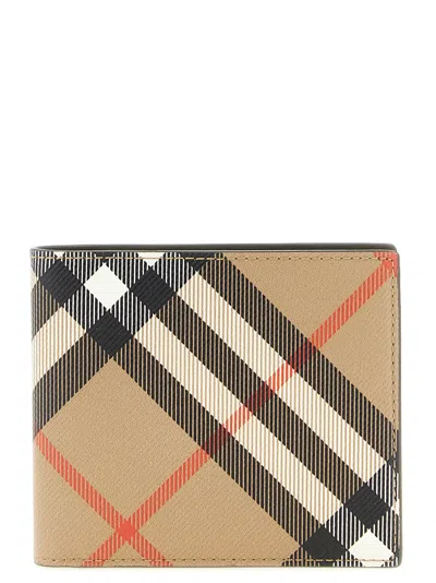 Burberry Check Coated Canvas Wallet In Beige