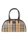 Burberry Highland Beige Handbag With Ekd Patch On The Front And All-over Check Motif In Cotton Blend Woman In Brown