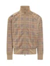 Burberry Beige Sweatshirt With Check Motif In Jacquard In Brown