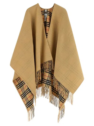 Burberry Check Reversible Wool Cape In Brown