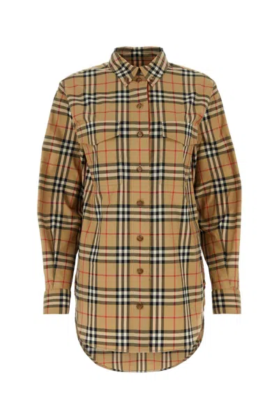 Burberry Check Stretch Cotton Shirt In Neutral