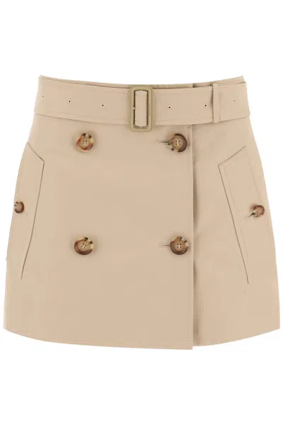 Burberry Gabardine Mini Trench Skirt In Beige