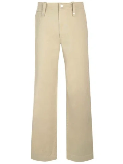 Burberry Relaxed Fit Green Cotton Satin Trousers For Men In Beige
