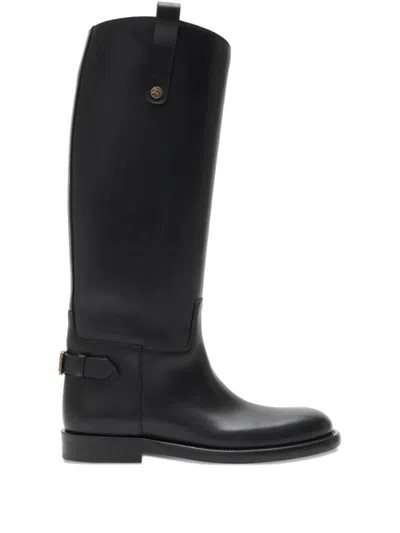 Burberry Knee-high Cavalier Leather Boots For Women In Black