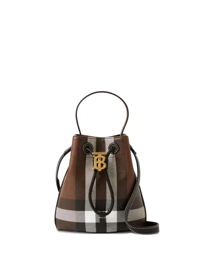 Burberry Mini Check Bucket Bag In Brown
