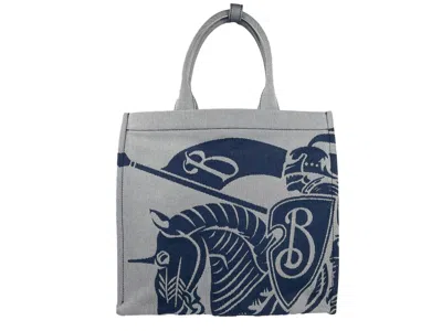 Burberry Navy Ekd Canvas Tote Bag With Coin Women's Pouch In Silver