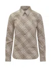 Burberry Women Beige Shirt With Pointed Collar And All-over Check Motif In Cotton Woman In Neutral