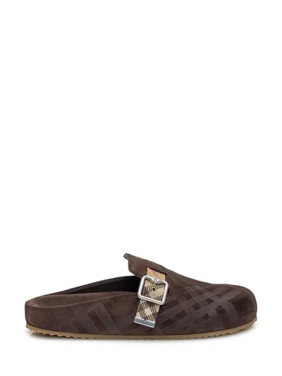 BURBERRY BURBERRY BURBERRY SUEDE SABOT WITH BUCKLE CHECK