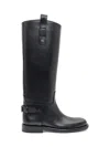 Burberry Women Black Boots With Side Logo Plaque In Leather Woman In Black