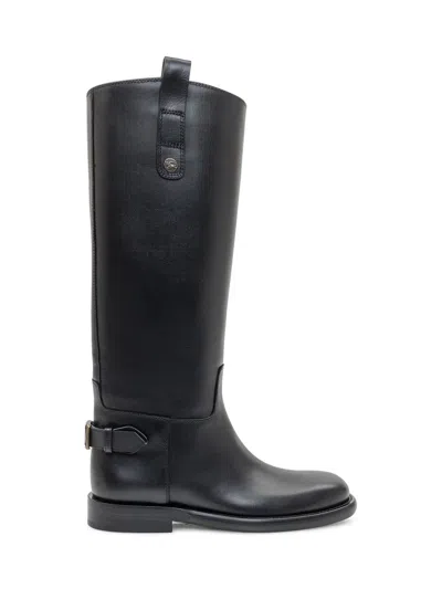 BURBERRY BURBERRY BURBERRY TALL BLACK LEATHER BOOTS WITH BUCKLE