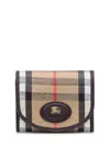 Burberry Compact Wallet With Leather Inserts In Check Pattern In Brown