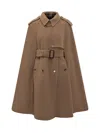 Burberry Wool Cape With Camel Belt In Animal Print