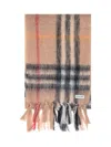 Burberry Wool Check Scarf With Fringes In Brown
