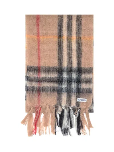 Burberry Wool Check Scarf With Fringes In Brown