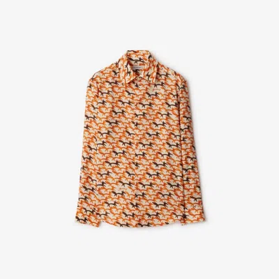 Burberry Wool Shirt With Fox Pattern. Straight Cut. Button Closure. Pointed Collar. Pat
