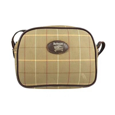 Pre-owned Burberry S Beige Brown Khaki Canvas Leather Shoulder Bag ()