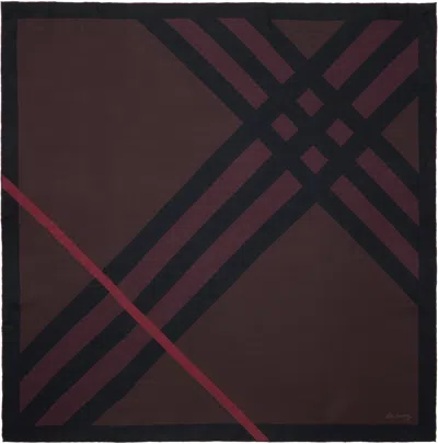 Burberry Burgundy & Black Check Cashmere Silk Scarf In Brown