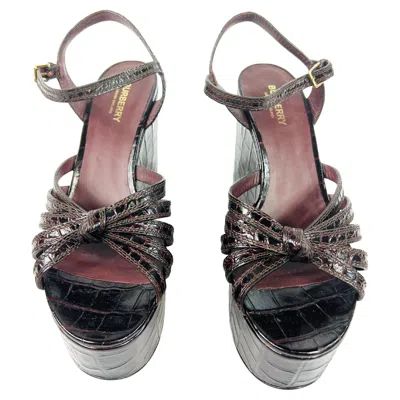 Pre-owned Burberry Burgundy Animal Skin Leather Sandals Shoes, Size 41 In Red