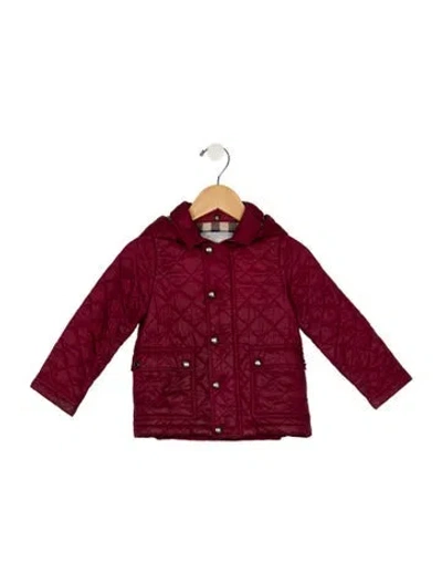 Pre-owned Burberry Babies' Burgundy Casual Quilted Coat With Detachable Hood And Zip Closure