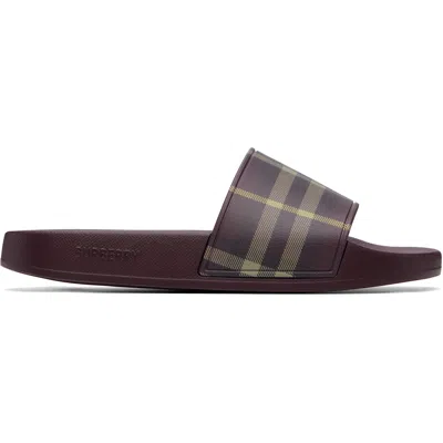 Burberry Burgundy Check Slides In Multi