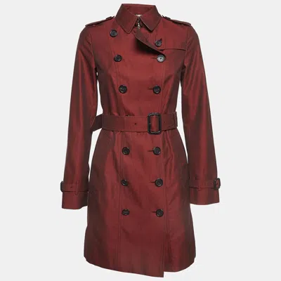 Pre-owned Burberry Burgundy Cotton Twill Double Breasted Trench Coat S