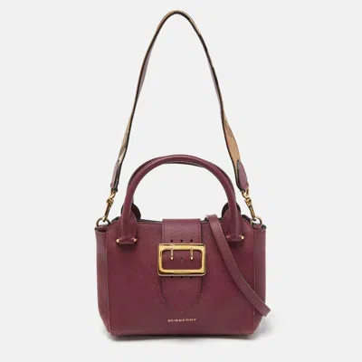 Pre-owned Burberry Burgundy Grained Leather Small Buckle Tote