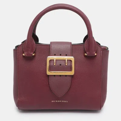Pre-owned Burberry Burgundy Grainy Leather Small Buckle Tote